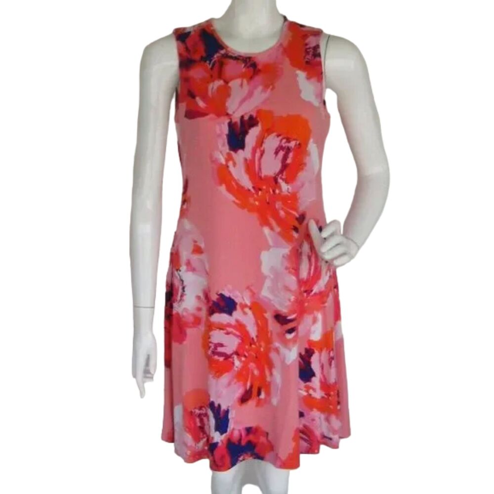 new CALVIN KLEIN Dress, 6, Shift, Abstract Floral, Pink, Sleeveless